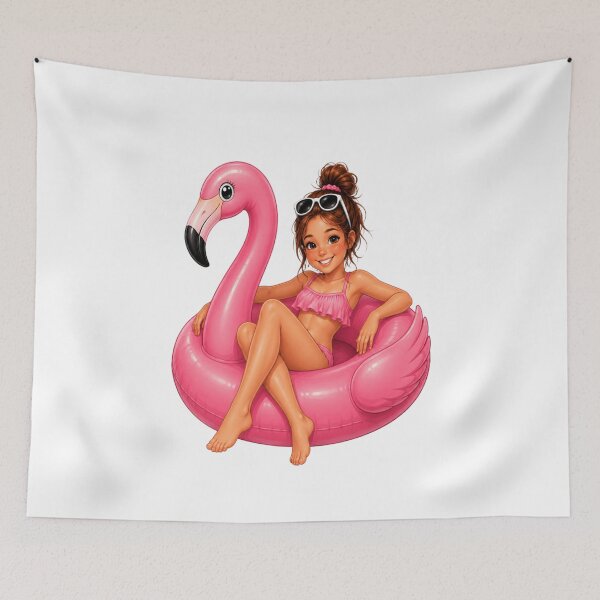 Item preview, Summer Flamingo Float Girl – Cute Pink Pool Float Cartoon Design designed and sold by RipantinaFantasy .