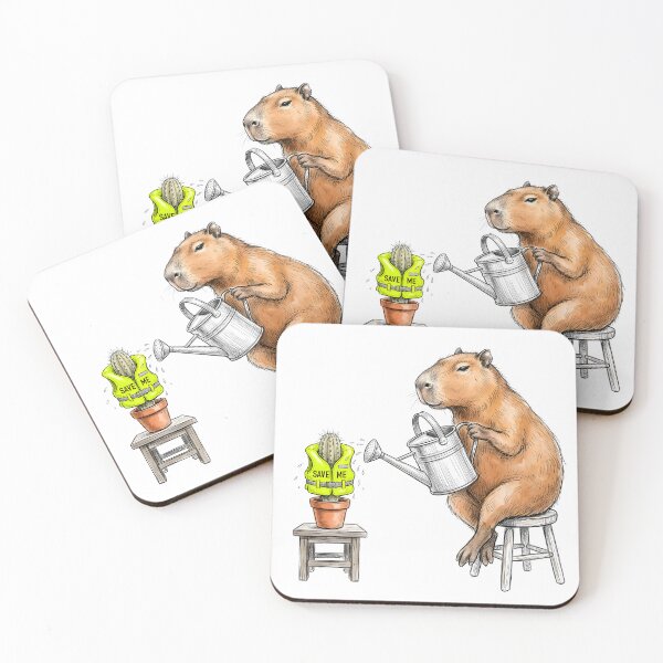 Item preview, Save Me - Funny Capybara Watering Cactus Watercolor Art designed and sold by SoulPT.