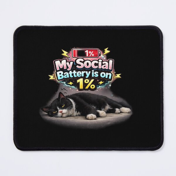 Item preview, My Social Battery Is On 1 Percent Funny Introvert Black Cat designed and sold by Salwastore.