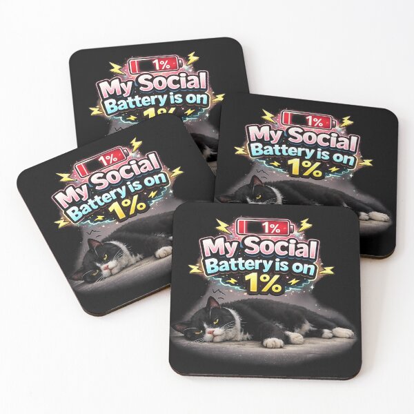 Item preview, My Social Battery Is On 1 Percent Funny Introvert Black Cat designed and sold by Salwastore.