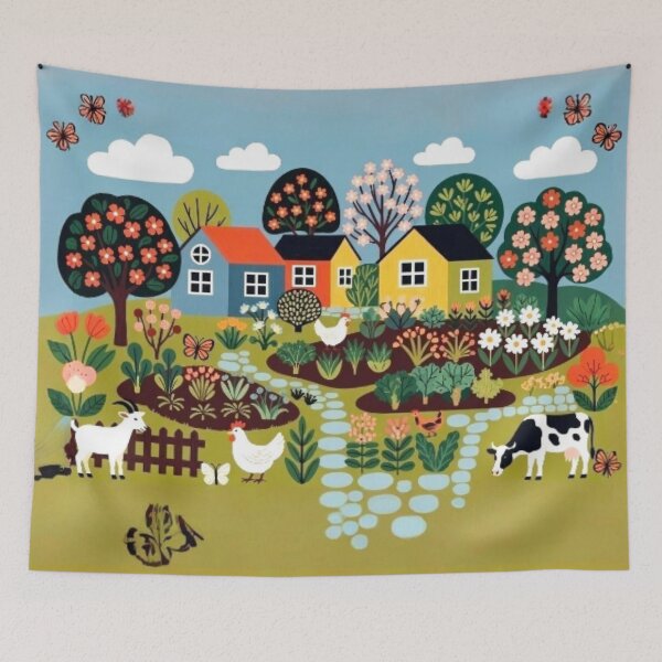 Item preview, Cute Folk Art Farmhouse - Whimsical Country Farm Illustration designed and sold by Nexus Space.