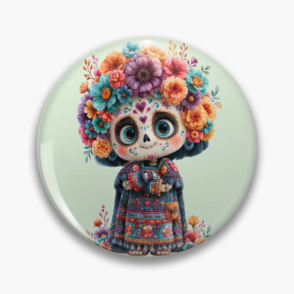 Item preview, Colorful Folk Art Calavera with Floral Crown designed and sold by MythicMood.