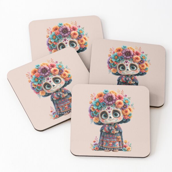 Item preview, Colorful Folk Art Calavera with Floral Crown designed and sold by MythicMood.