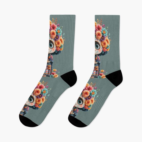 Item preview, Colorful Folk Art Calavera with Floral Crown designed and sold by MythicMood.
