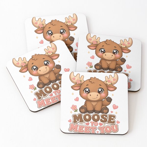 Item preview, Moose To Meet You Cute Kawaii Moose with Flowers designed and sold by BoosterShop.