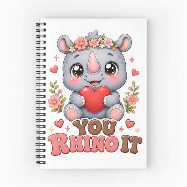 Item preview, You Rhino It Cute Kawaii Rhino with Flowers designed and sold by BoosterShop.