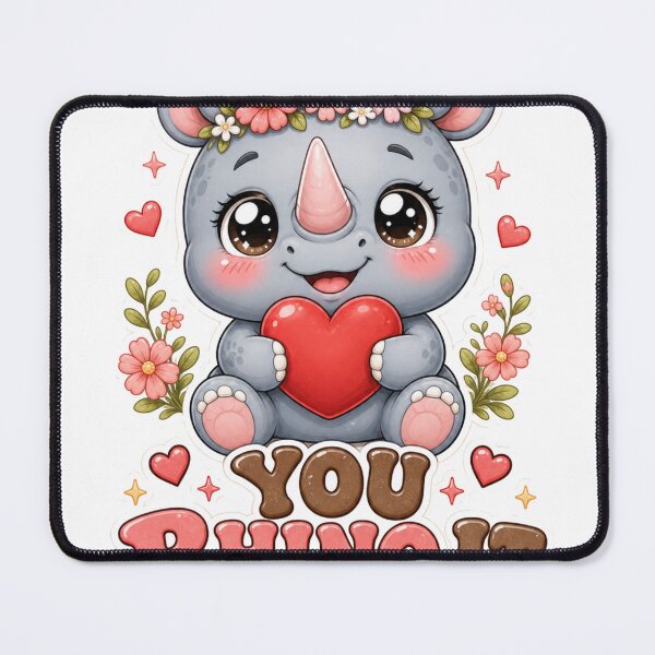 Item preview, You Rhino It Cute Kawaii Rhino with Flowers designed and sold by BoosterShop.