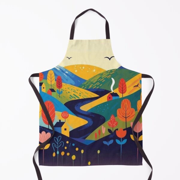 Item preview, Folk Art Autumn Valley - Whimsical Country River Painting designed and sold by Nexus Space.