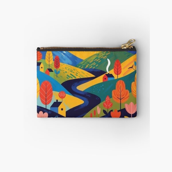 Item preview, Folk Art Autumn Valley - Whimsical Country River Painting designed and sold by Nexus Space.