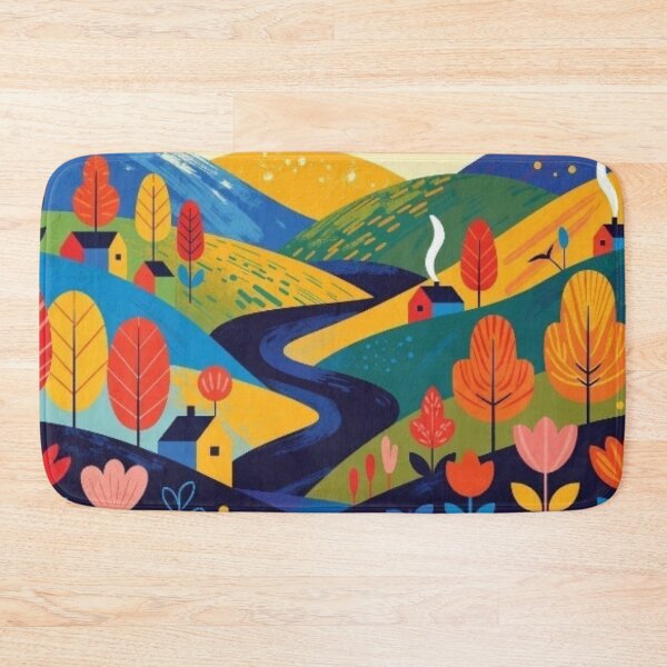Item preview, Folk Art Autumn Valley - Whimsical Country River Painting designed and sold by Nexus Space.