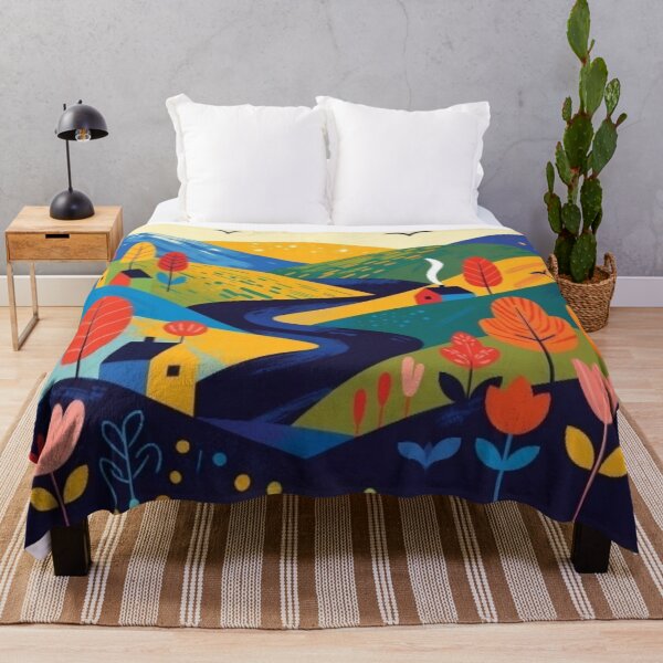 Item preview, Folk Art Autumn Valley - Whimsical Country River Painting designed and sold by Nexus Space.