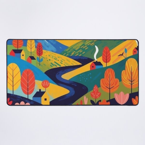 Item preview, Folk Art Autumn Valley - Whimsical Country River Painting designed and sold by Nexus Space.