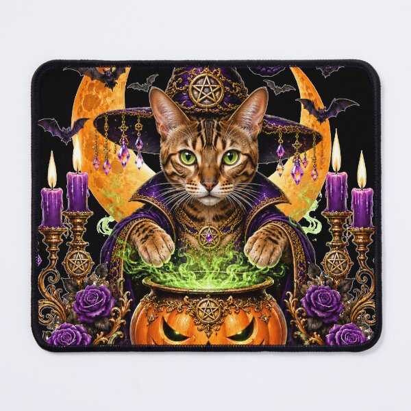 Item preview, Bengal Cat Witch Halloween Cauldron designed and sold by MoonStitch.