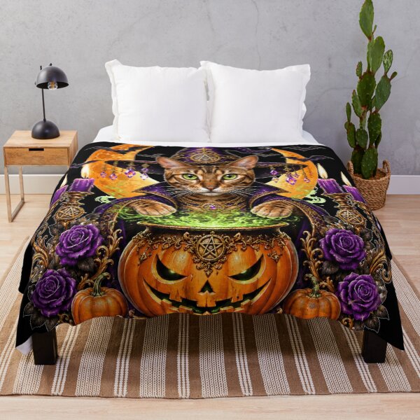 Item preview, Bengal Cat Witch Halloween Cauldron designed and sold by MoonStitch.