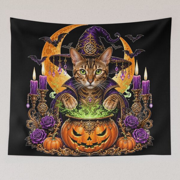 Item preview, Bengal Cat Witch Halloween Cauldron designed and sold by MoonStitch.