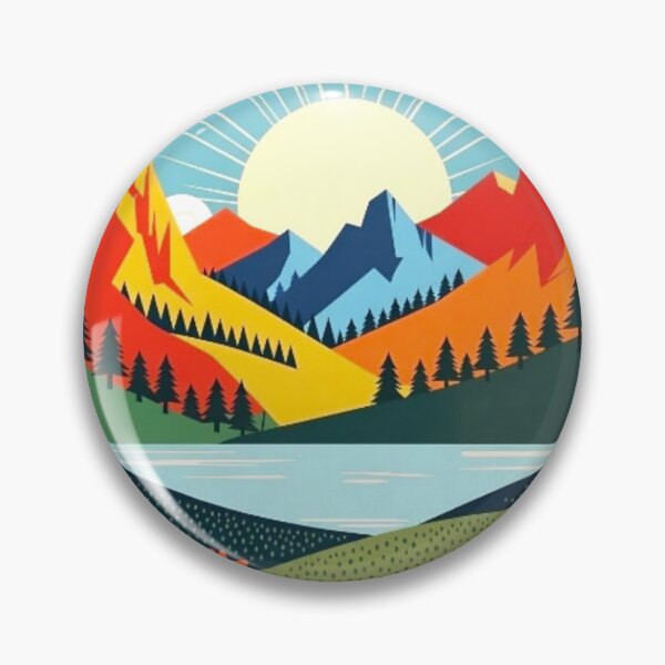 Item preview, Folk Art Mountain Sunrise - Whimsical Lake Nature Illustration designed and sold by Nexus Space.
