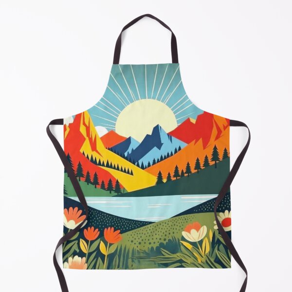 Item preview, Folk Art Mountain Sunrise - Whimsical Lake Nature Illustration designed and sold by Nexus Space.