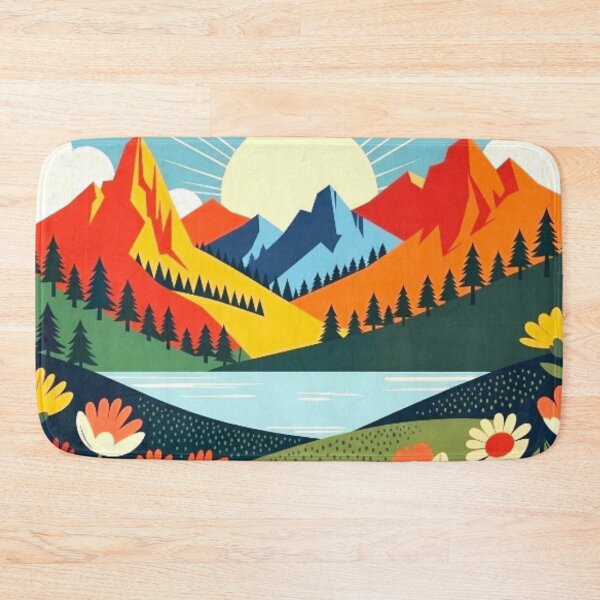 Item preview, Folk Art Mountain Sunrise - Whimsical Lake Nature Illustration designed and sold by Nexus Space.