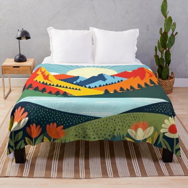 Item preview, Folk Art Mountain Sunrise - Whimsical Lake Nature Illustration designed and sold by Nexus Space.