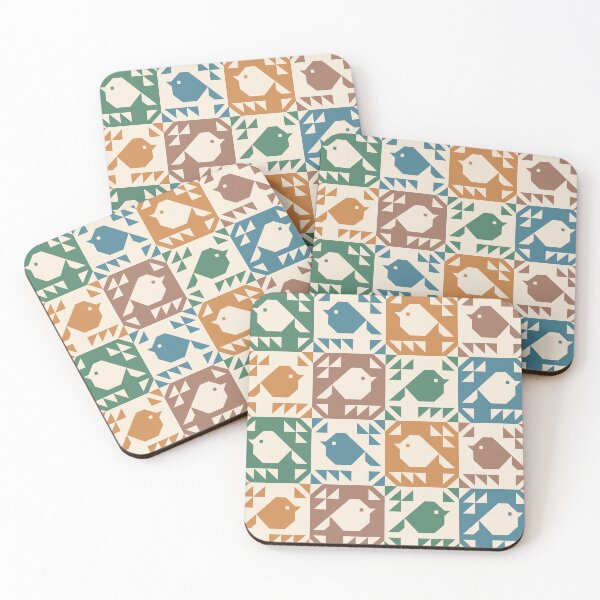 Item preview, Sparrows Quilt Blocks Green Orange Brown Petrol Blue  designed and sold by Pinkdeer Designs.