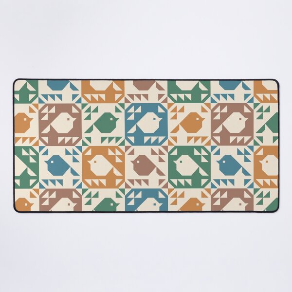 Item preview, Sparrows Quilt Blocks Green Orange Brown Petrol Blue designed and sold by Pinkdeer Designs.