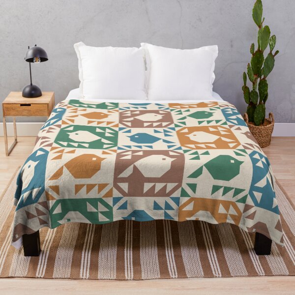 Item preview, Sparrows Quilt Blocks Green Orange Brown Petrol Blue designed and sold by Pinkdeer Designs.
