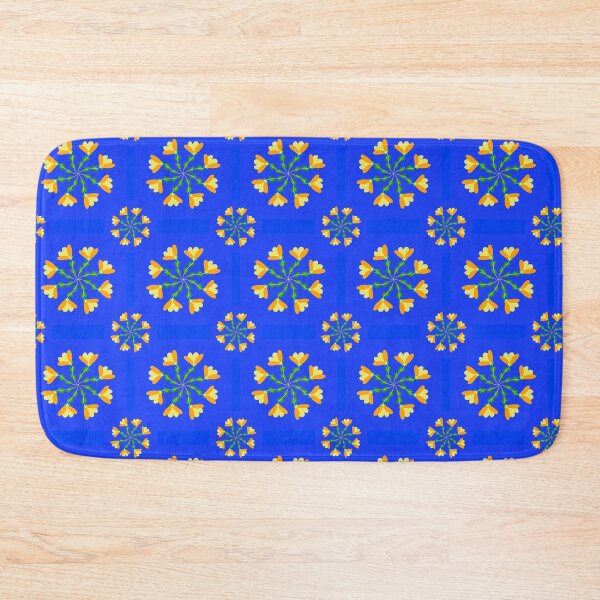 Item preview, Seamless Geometric Floral Pattern with Yellow Orange Flowers on Vibrant Blue Background, Decorative Abstract Botanical Surface Design designed and sold by AjjimaJKM.