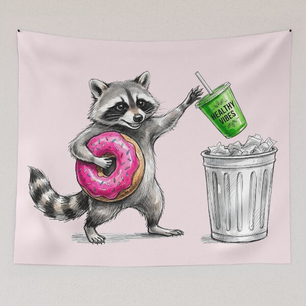 Item preview, Trash Panda Donut Over Healthy Vibes Funny Raccoon designed and sold by SoulPT.
