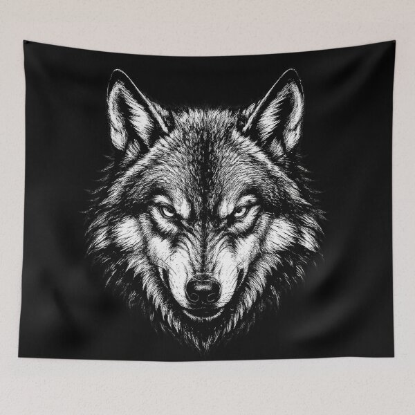 Item preview, Fierce Wolf Head | Black & White Wildlife Art | Minimalist Predator Design designed and sold by naturalsurvival.