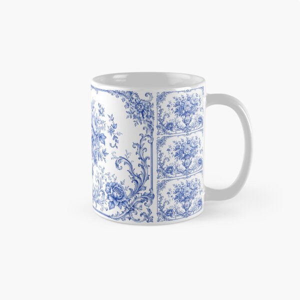 Item preview, Elegant Blue Victorian Floral Bouquet | Vintage Botanical Porcelain Style Mug designed and sold by Maulanarts Studio.