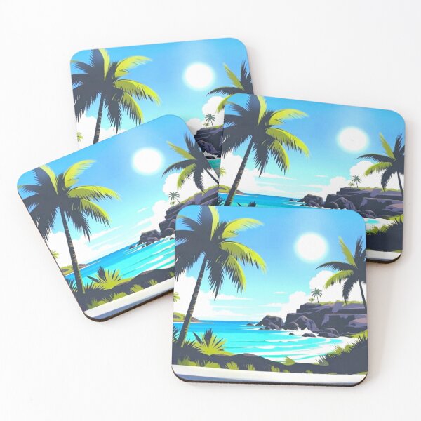Item preview, Tropical Palm Beach - Graphic Folk Art Ocean Seascape designed and sold by Nexus Space.