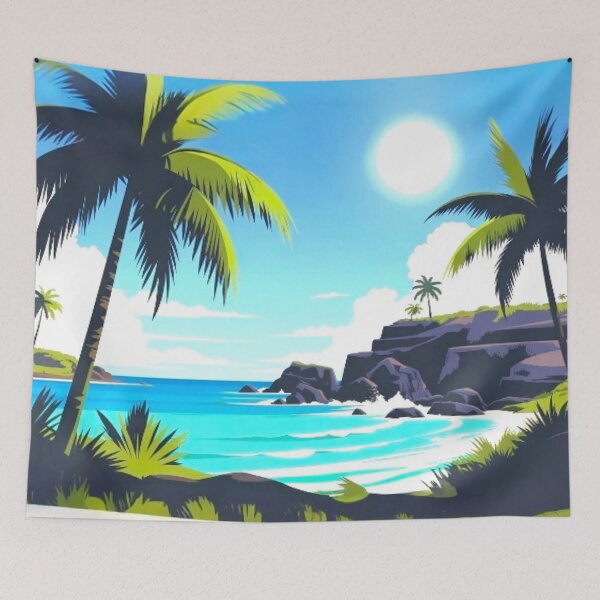 Item preview, Tropical Palm Beach - Graphic Folk Art Ocean Seascape designed and sold by Nexus Space.