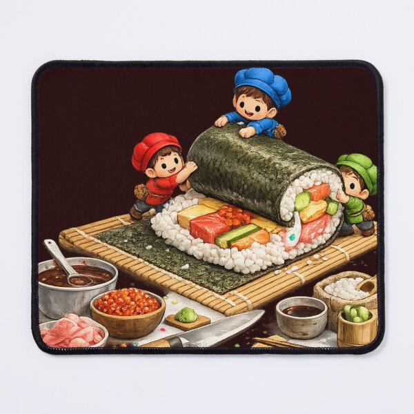 Item preview, Tiny Workers Rolling Giant Sushi | Funny Food Art Design designed and sold by VasiArtLab.