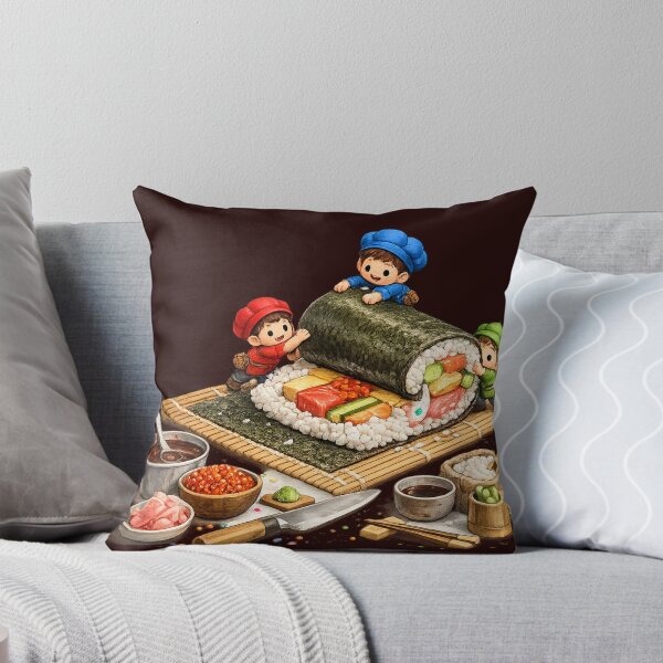 Item preview, Tiny Workers Rolling Giant Sushi | Funny Food Art Design designed and sold by VasiArtLab.