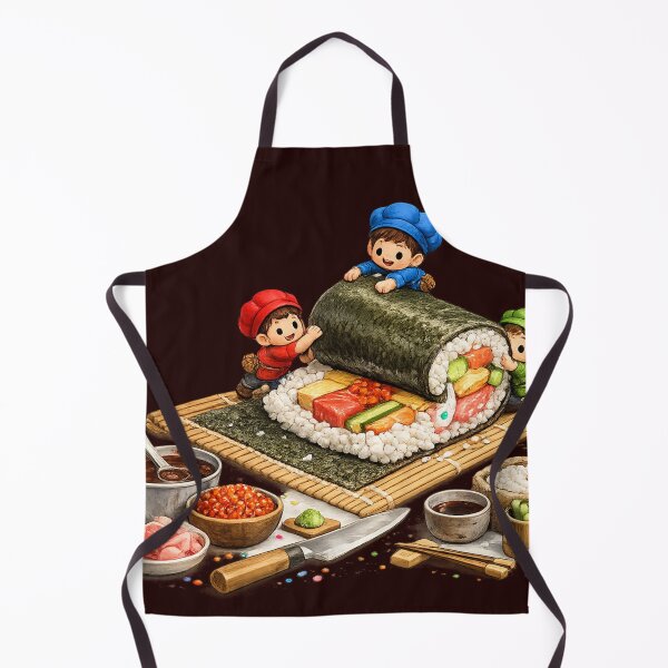 Item preview, Tiny Workers Rolling Giant Sushi | Funny Food Art Design designed and sold by VasiArtLab.