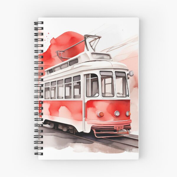 Item preview, Vintage Red Tram Watercolor Illustration designed and sold by MamaHome.