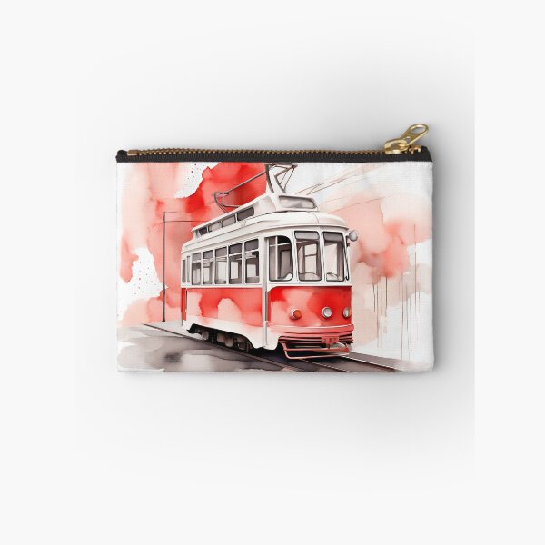 Item preview, Vintage Red Tram Watercolor Illustration designed and sold by MamaHome.