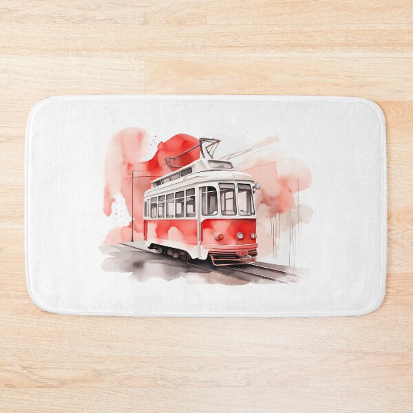 Item preview, Vintage Red Tram Watercolor Illustration designed and sold by MamaHome.
