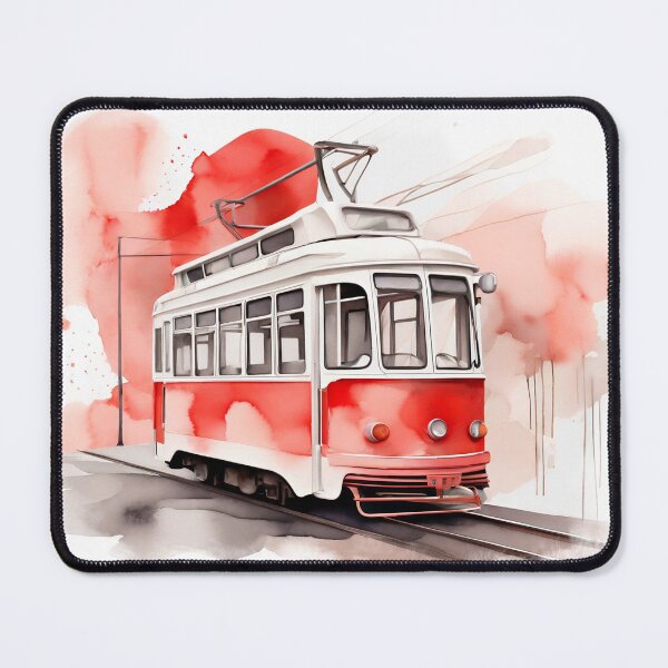 Item preview, Vintage Red Tram Watercolor Illustration designed and sold by MamaHome.