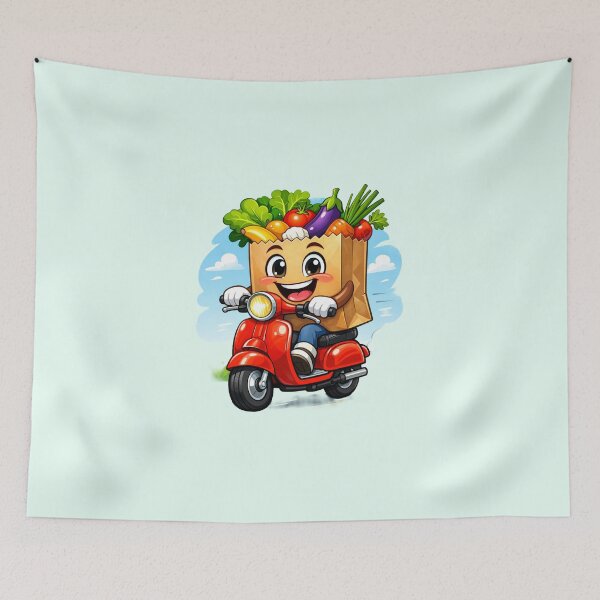 Item preview, Cute Food Delivery Scooter: Fresh Vegetables Mascot Art designed and sold by CreativeArtistL.