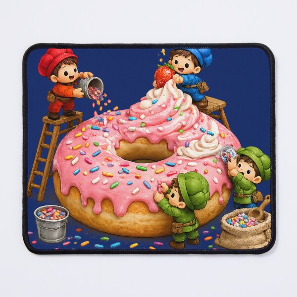Item preview, Tiny Workers Building Giant Donut | Funny Food Art Design designed and sold by VasiArtLab.