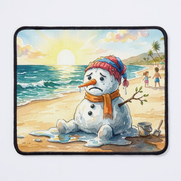 Item preview, Sad Melting Snowman on a Summer Beach Watercolor designed and sold by enes_photography.