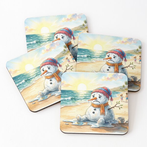 Item preview, Sad Melting Snowman on a Summer Beach Watercolor designed and sold by enes_photography.