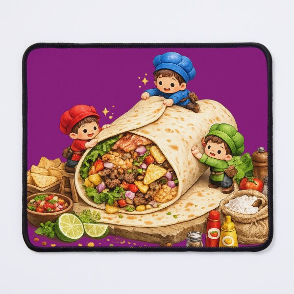 Item preview, Tiny Workers Wrapping Giant Burrito | Funny Food Art Design designed and sold by VasiArtLab.