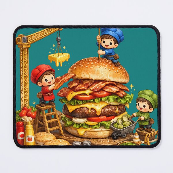 Item preview, Tiny Workers Building Giant Burger | Funny Food Art Design designed and sold by VasiArtLab.