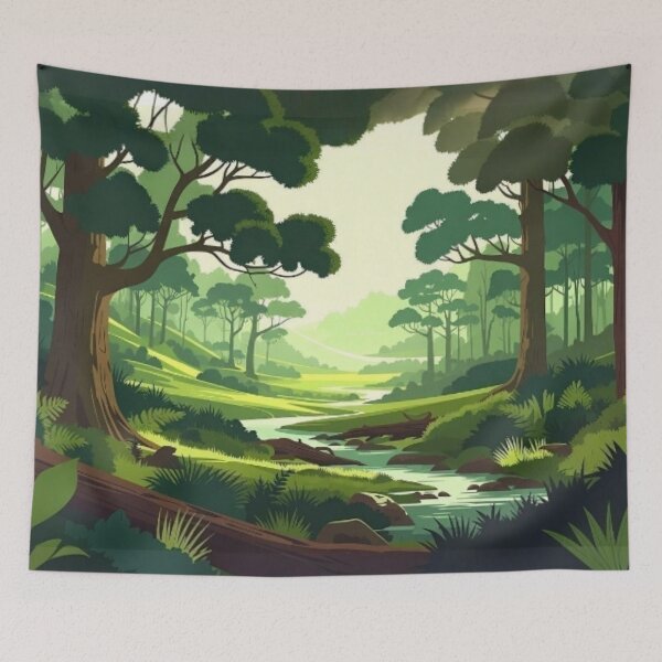 Item preview, Tranquil Forest Valley Stream - Earthy Woodland Landscape Art designed and sold by Nexus Space.