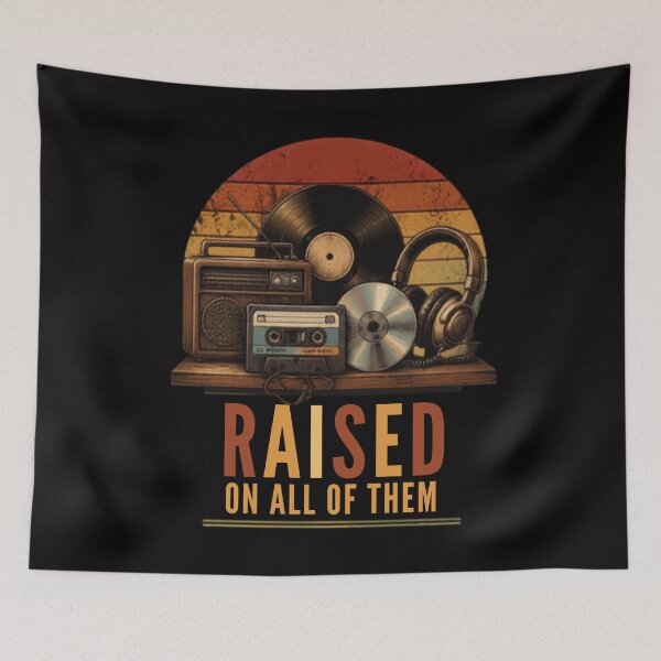 Item preview, Raised On All of Them Vintage Music Media Retro Shelf Design designed and sold by La-Nuna.
