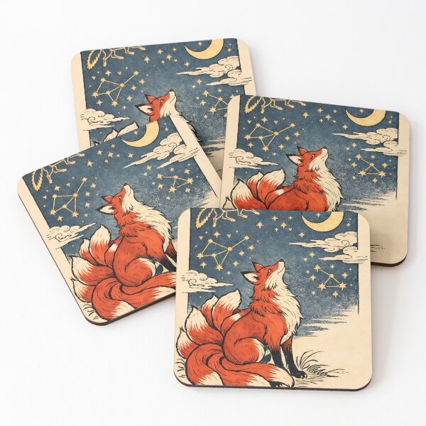 Item preview, Celestial Kitsune Fox - Japanese Ukiyo-e Starry Night Poster designed and sold by AuraArtistica.