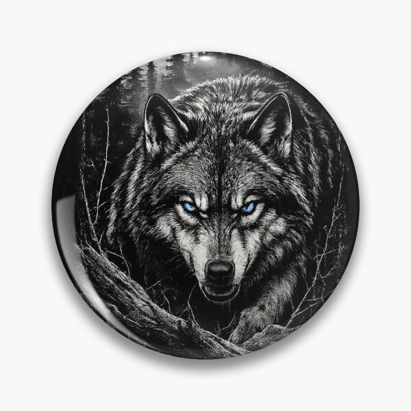 Item preview, Blue-Eyed Wolf in the Moonlight | Black & White Forest Art | Fierce Wildlife Design designed and sold by naturalsurvival.