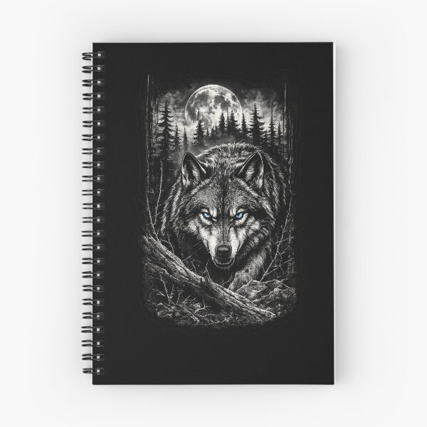 Item preview, Blue-Eyed Wolf in the Moonlight | Black & White Forest Art | Fierce Wildlife Design designed and sold by naturalsurvival.